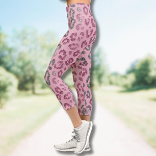 Leggings Capri Léopard Pailleté Rose Élégant sur Fond Or Rose