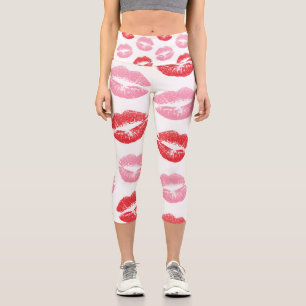 Leggings Capri Lèvres rouges et roses, motif de lèvres, rouge à l