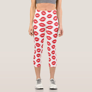 Leggings Capri Lèvres Rouges, Rouge À Lèvres, Baiser, Motif Des L