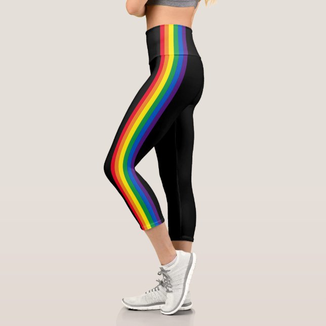 Leggings Capri Lgbt rainbow rayures drapeau gay pride noir (Gauche)