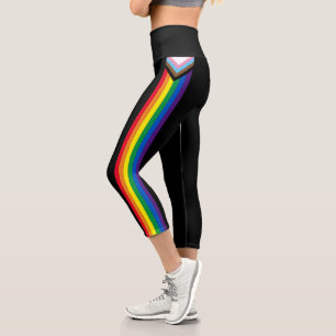 Leggings Capri Lgbtq drapeau gay pride arc-en-ciel inclusif noir