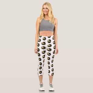 Leggings Capri libellule d'or en cercle noir