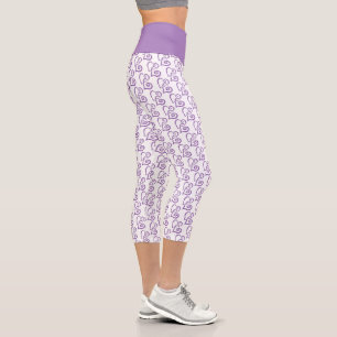 Leggings Capri Lié Coeurs violets Motif sur les pattes blanches