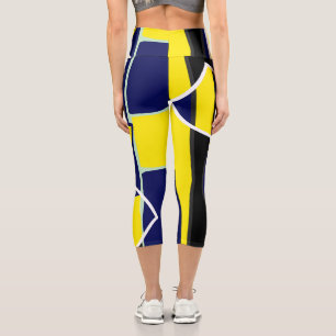 Leggings Capri Lignes d'art Abstrait en bleu jaune gras