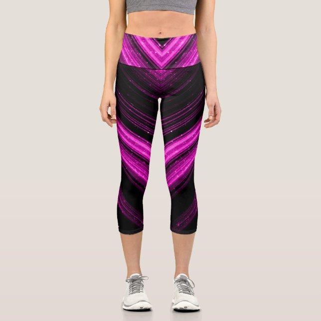 Leggings Capri Lignes de chevron de galaxie magenta rose métalliq (Recto)