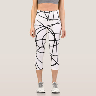 Leggings Capri Lignes de dessin noir blanc Abstrait Art noir Mini