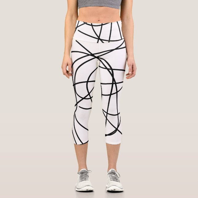 Leggings Capri Lignes de dessin noir blanc Abstrait Art noir Mini (Recto)