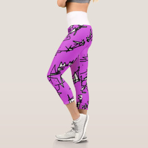 Leggings Capri Lignes d'esquisse d'art Abstrait Courbes Légendes