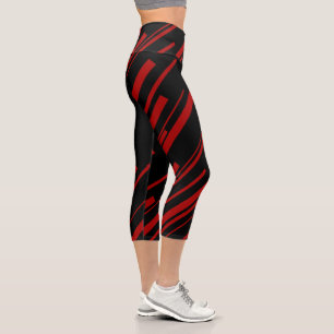 Leggings Capri Lignes diagonales en rouge et noir