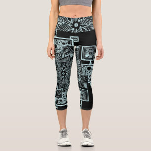 Leggings Capri Lignes texturées en noir et blanc