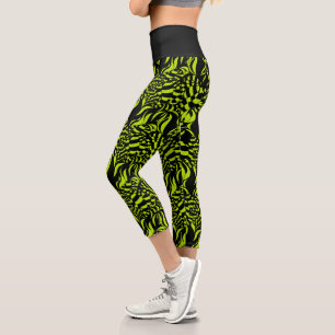 Leggings Capri Lime psychédélique motif vert et noir