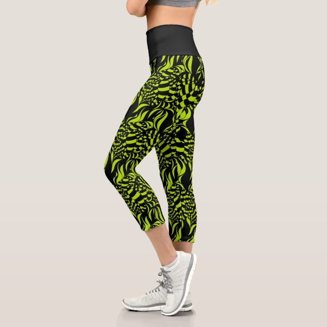 Leggings Capri Lime psychédélique motif vert et noir (Gauche)
