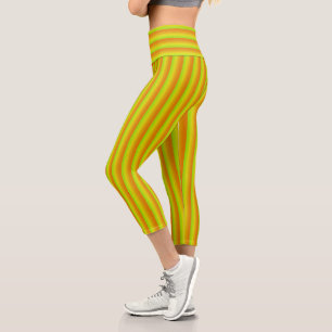 Leggings Capri Lime vert, orange et jaune néon rayé