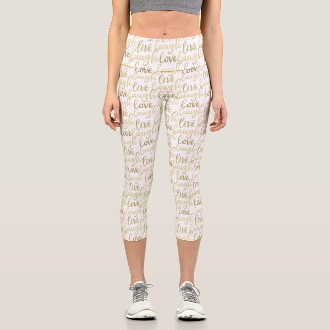 Leggings Capri Live Laugh Love Faux Gold Letting Blanc (Recto)