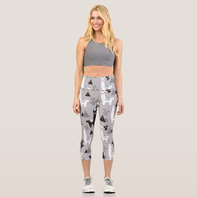 Leggings Capri Llama cactus montagnes, motif sans soudure. (Recto)