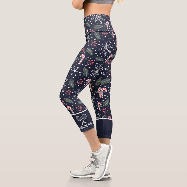 Leggings Capri Logo de tennis Noël hiver Imprimer texte personnal (Gauche)