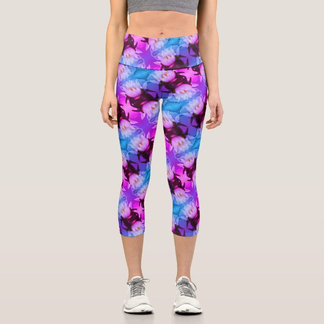 Leggings Capri Lotus Water Lily Flower Abstrait Art Motif (Recto)