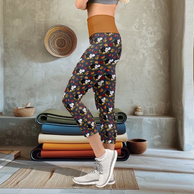 Leggings Capri Loups Blancs Noirs Clair de Lune Feuilles d'Automn (Créateur téléchargé)