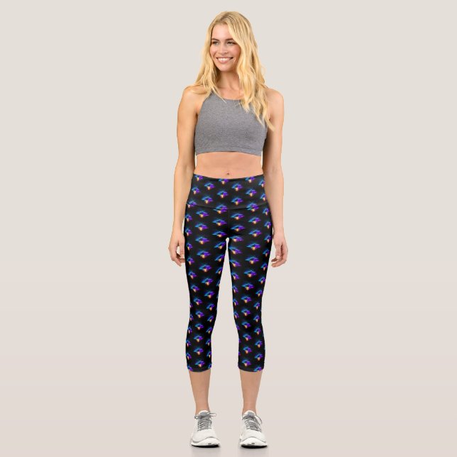 Leggings Capri Lucioles néon sur fond noir (Recto)