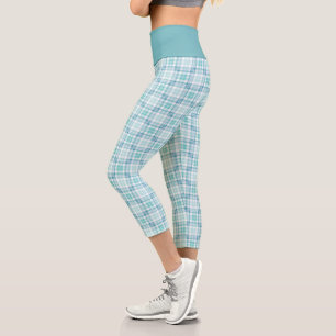 Leggings Capri Lumière Turquoise Plaid Pastel Motif Tartan Poudre