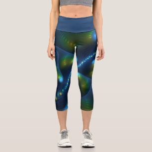Leggings Capri Lumières de l'Imaginaire Abstrait Bleu Vert Jaune