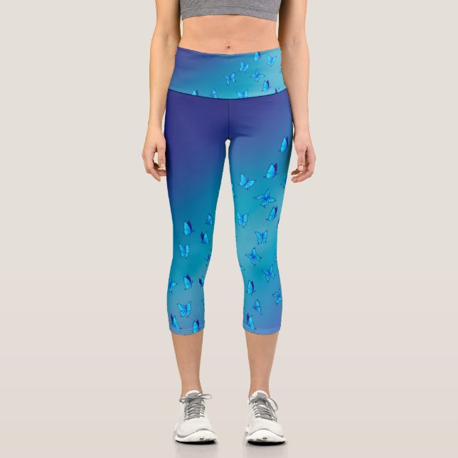 Leggings Capri Lune bleue Abstraite et papillons (Recto)