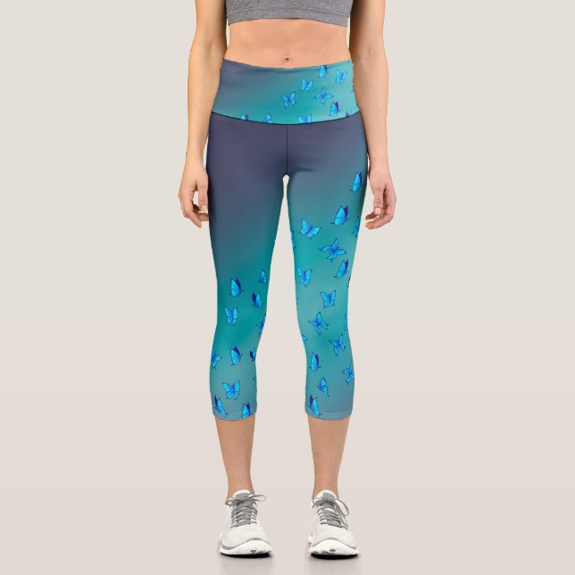 Leggings Capri Lune verte Abstraite et papillons (Recto)