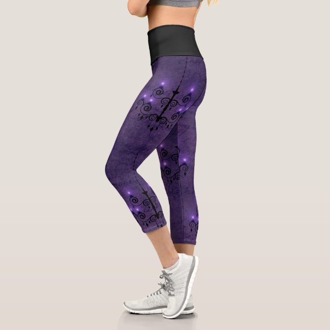 Leggings Capri Lustre élégant violet clair et noir gothique (Gauche)