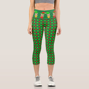 Leggings Capri Lutin de Noël avec motif étoile diamant rouge vert