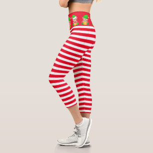 Leggings Capri Lutins de Noël rayés de rouge et de blanc