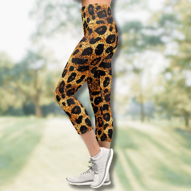 Leggings Capri Luxury Glitter Gold Brown Rust Leopard Pattern (Créateur téléchargé)