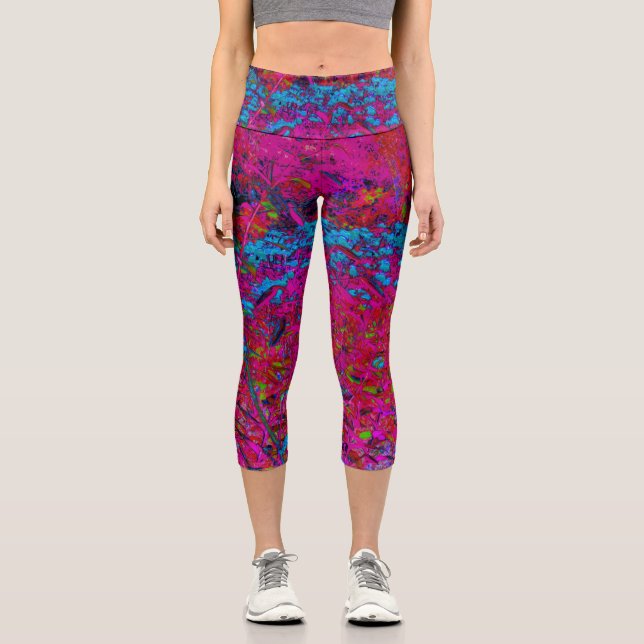 Leggings Capri Lys Fleur Pourpre Psychédélique Jardin Magenta (Recto)