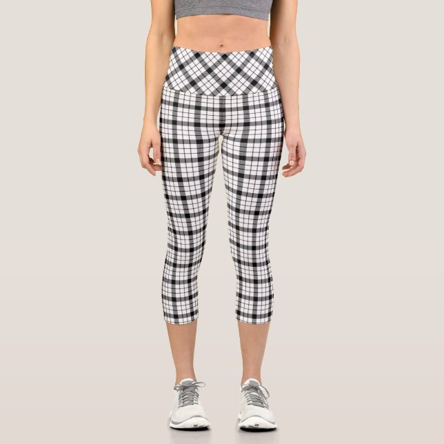Leggings Capri MacFarlane tartan noir blanc plaid (Recto)