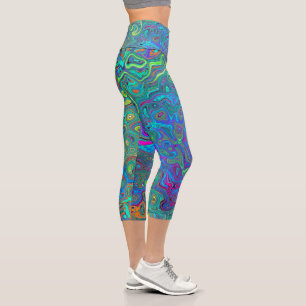 Leggings Capri Magenta, Bleu et Mousse verte Retro Swirl