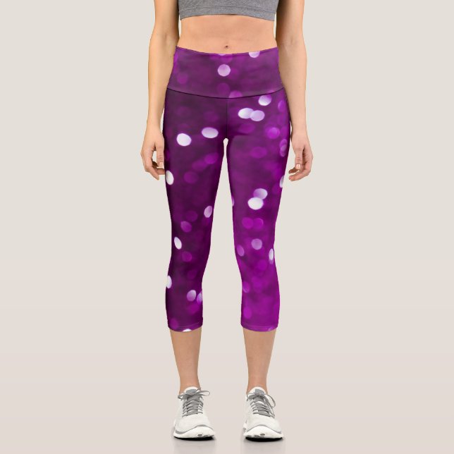 Leggings Capri Magenta Fuchsia rose foncé Bokeh Abstrait (Recto)