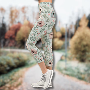 Leggings Capri Maisons de oiseaux pastel vintage avec floraisons