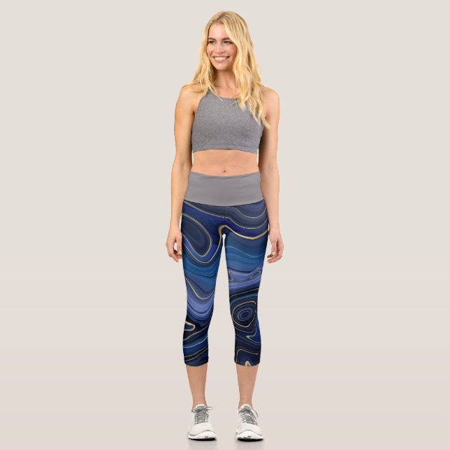 Leggings Capri Malachite Bleue Accents Dorés Luxe Chic Pierre Pré (Recto)