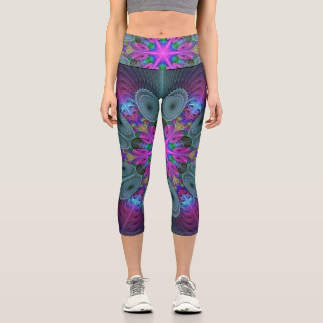 Leggings Capri Mandala à partir de la couleur centrale Art fracta (Recto)