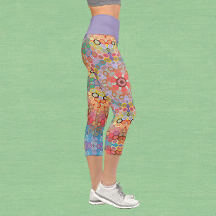 Leggings Capri Mandala arc-en-ciel en hexagone