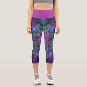 Leggings Capri Mandala du centre coloré art fractal avec rose