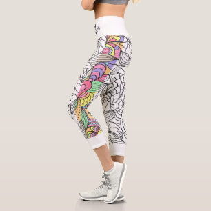 Leggings Capri Mandala noir et blanc+bandes colorées amusant