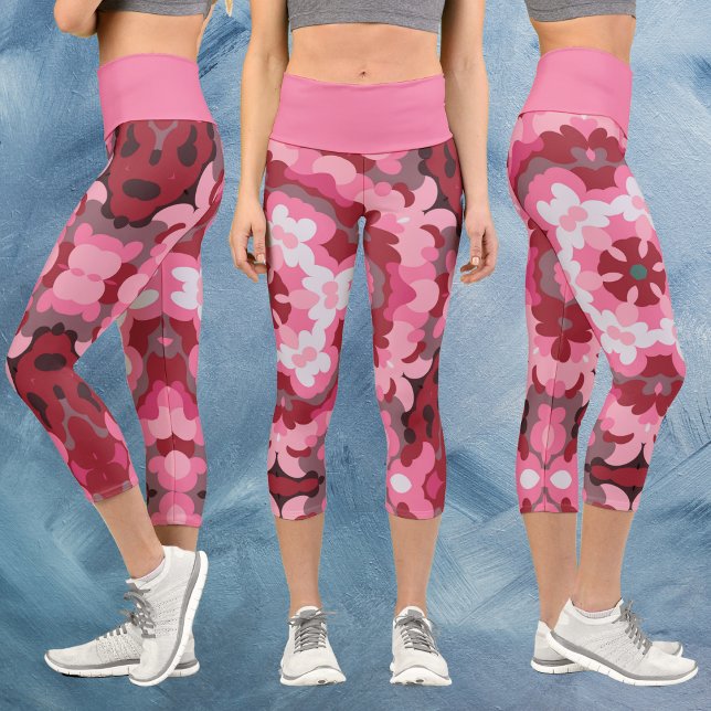 Leggings Capri Mandala rose rouge et blanc (Créateur téléchargé)