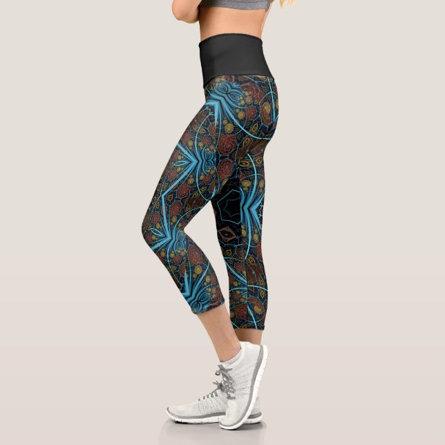 Leggings Capri Mandala Rosette Boho Bohemian Style Dandy Motif (Gauche)
