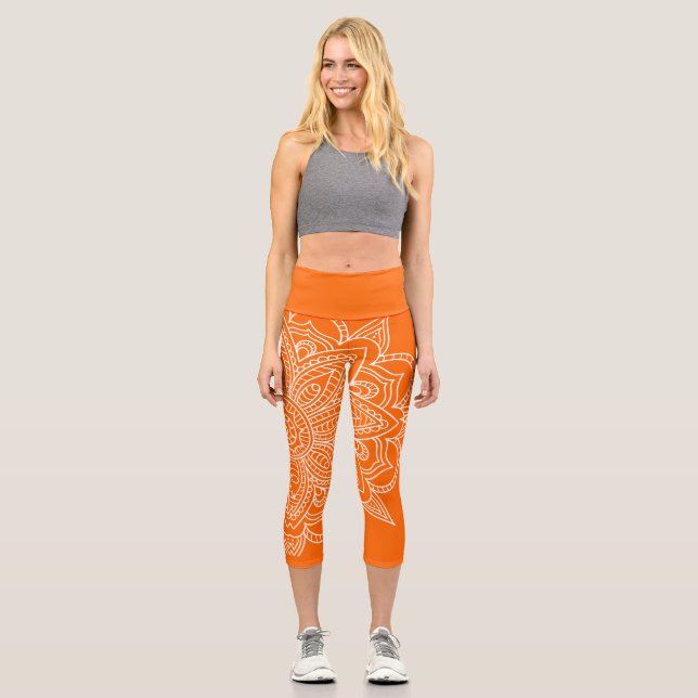 Leggings Capri Mandala Yoga Capri orange et blanc (Recto)