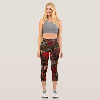 Leggings Capri Manuscrit de rose victorienne Mode florale romanti