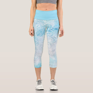 Leggings Capri Marbre bleu et blanc Mandala Yoga Capri