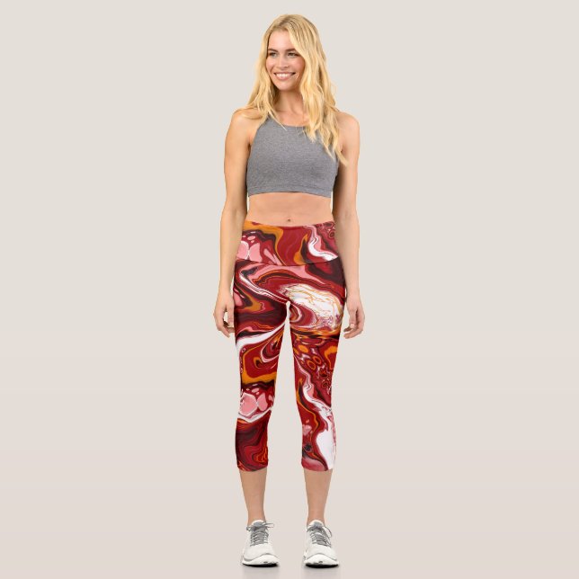 Leggings Capri Marbre Bourgogne Digital Fluid Art (Recto)