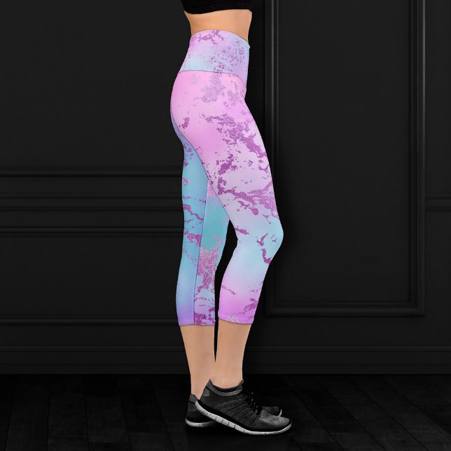Leggings Capri Marbre chic | Glam violet violet violet bleu Ombre (Créateur téléchargé)