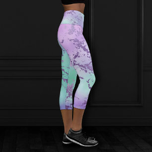 Leggings Capri Marbre chic   Lavande violet et vert menthe