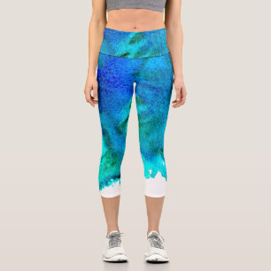 Leggings Capri Marbre d'aquarelle bleu moderne